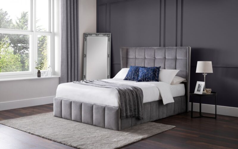 Caravele Velvet Fabric Ottoman Storage Bed Frame – 4ft6 Double
