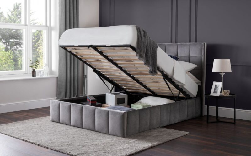 Caravele Velvet Fabric Ottoman Storage Bed Frame – 5ft King Size - Image 2