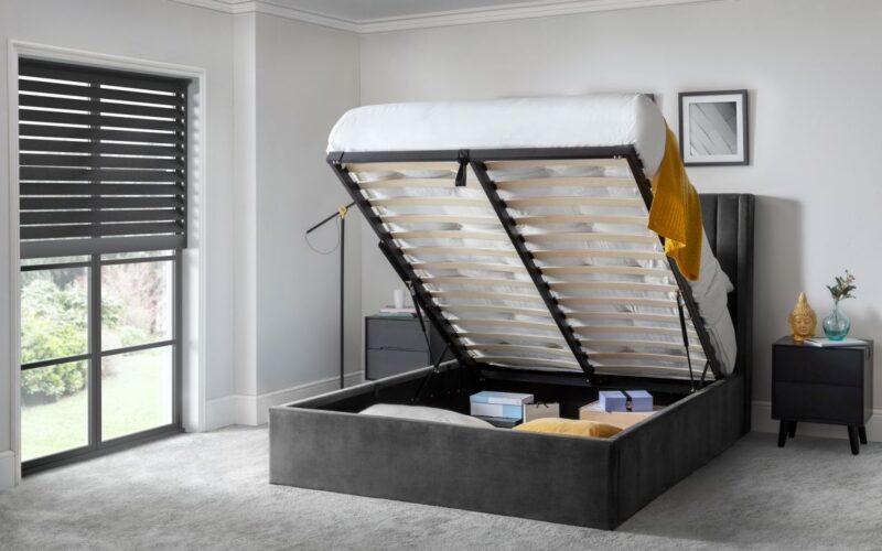 Caravele Velvet Fabric Ottoman Storage Bed Frame – 4ft6 Double - Image 2