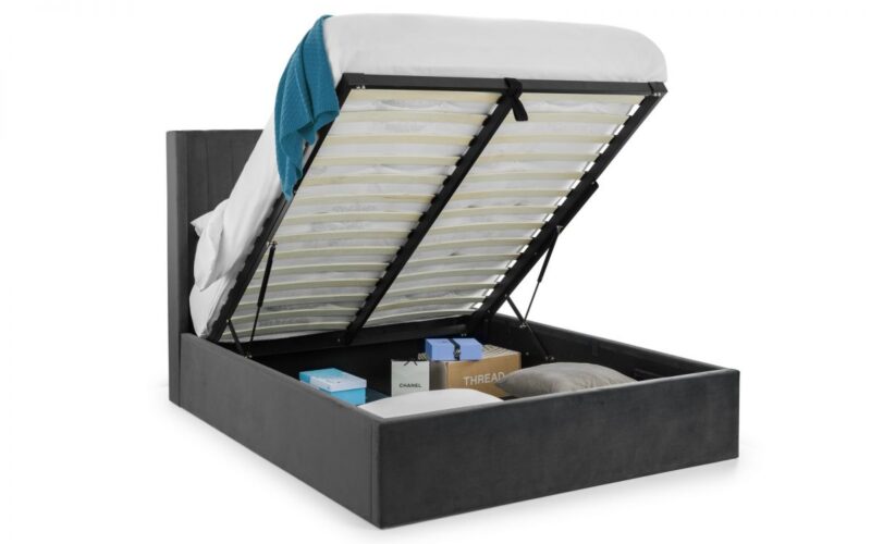 Caravele Velvet Fabric Ottoman Storage Bed Frame – 4ft6 Double - Image 6