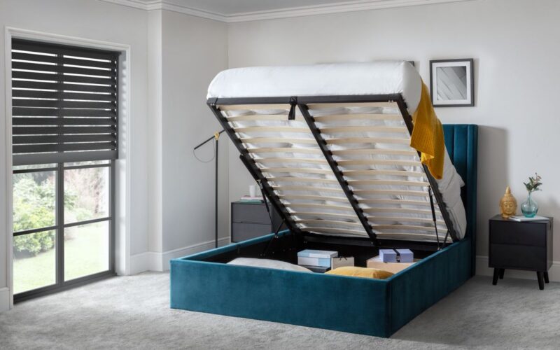 Caravele Velvet Fabric Ottoman Storage Bed Frame – 4ft6 Double - Image 9