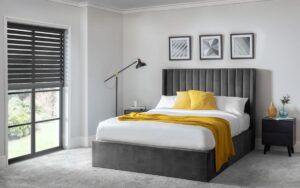 Caravele Velvet Fabric Ottoman Storage Bed Frame – 4ft6 Double