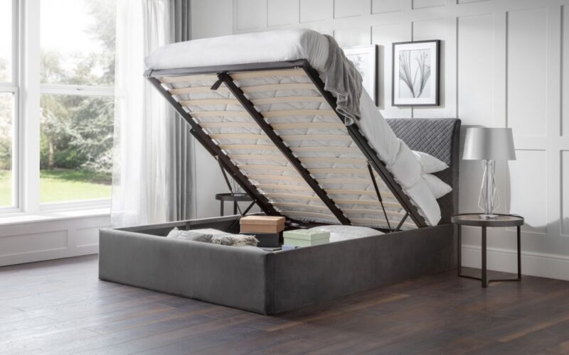 Sandringham Velvet Fabric Ottoman Storage Bed Frame - 4ft6 Double - Image 2