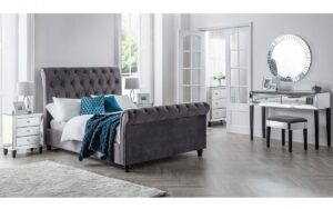 Valencia Velvet Fabric Sleigh Bed Frame - 4ft6 Double