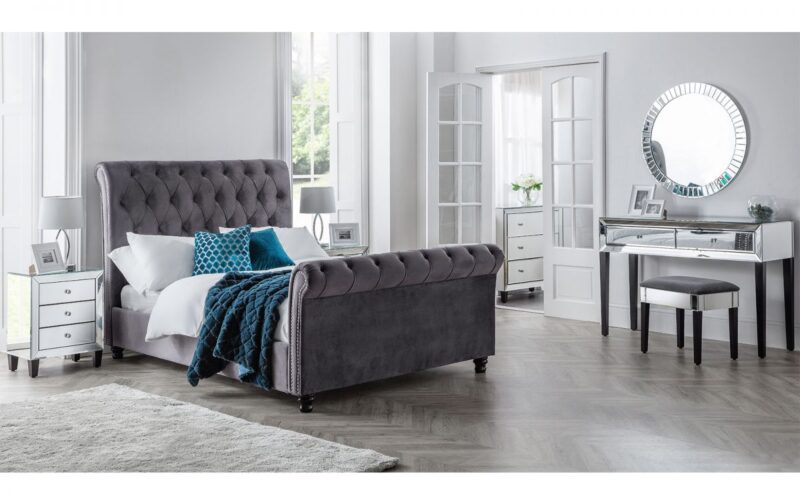 Valencia Velvet Fabric Sleigh Bed Frame - 4ft6 Double