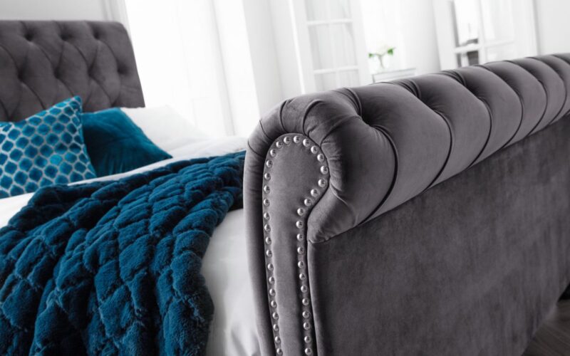Valencia Velvet Fabric Sleigh Bed Frame - 4ft6 Double - Image 9