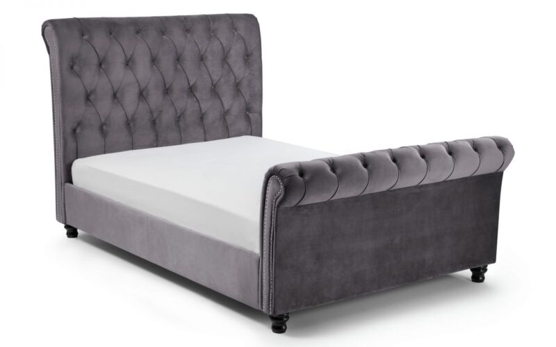 Valencia Velvet Fabric Sleigh Bed Frame - 4ft6 Double - Image 4