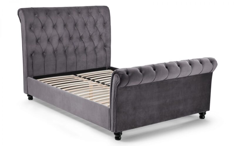 Valencia Velvet Fabric Sleigh Bed Frame - 4ft6 Double - Image 6