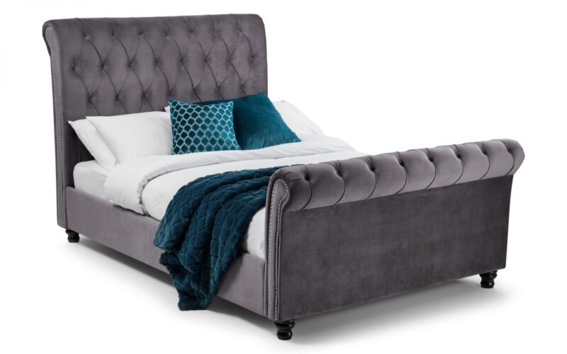Valencia Velvet Fabric Sleigh Bed Frame - 4ft6 Double - Image 2